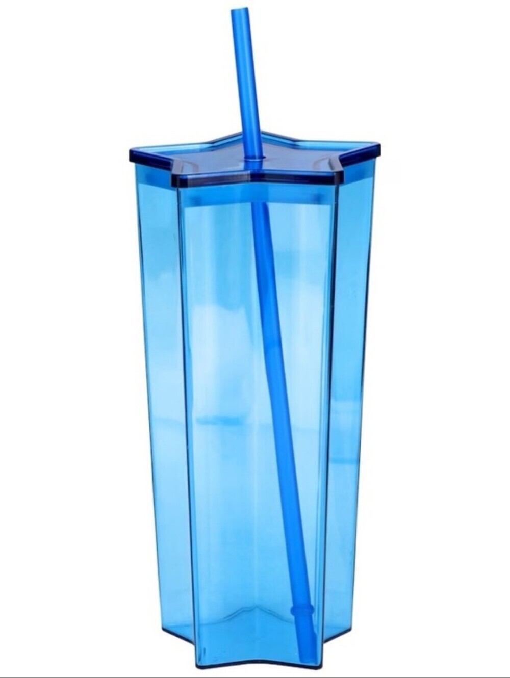 Blue Star-Shaped Tumbler with Lid & Straw
